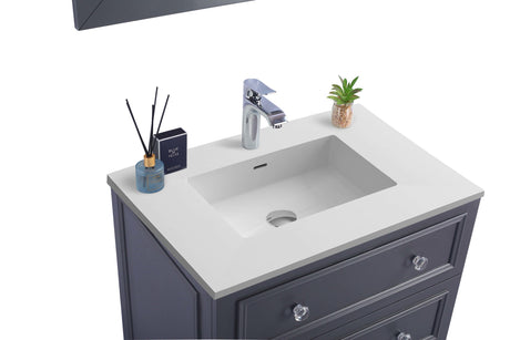 Luna 30" Maple Grey Bathroom Vanity with Matte White VIVA Stone Solid Surface Countertop Laviva 313DVN-30G-MW