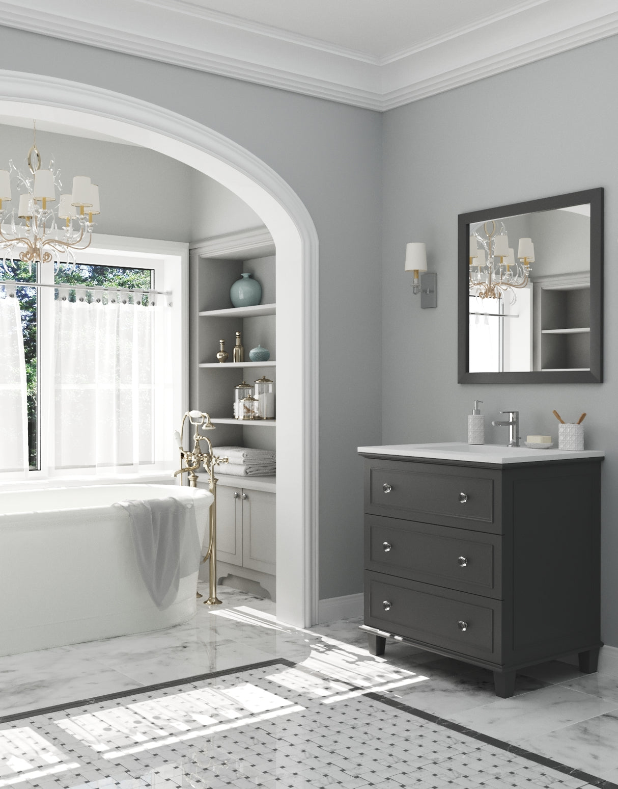 Luna 30" Maple Grey Bathroom Vanity with Matte White VIVA Stone Solid Surface Countertop Laviva 313DVN-30G-MW
