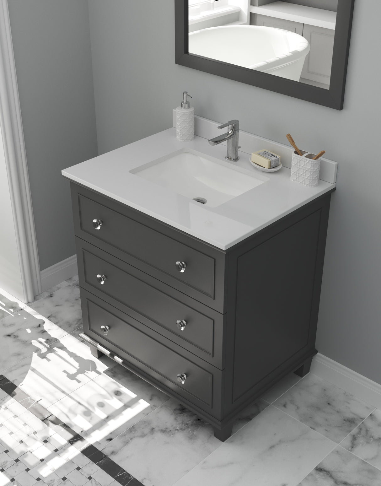Luna 30" Maple Grey Bathroom Vanity with White Quartz Countertop Laviva 313DVN-30G-WQ
