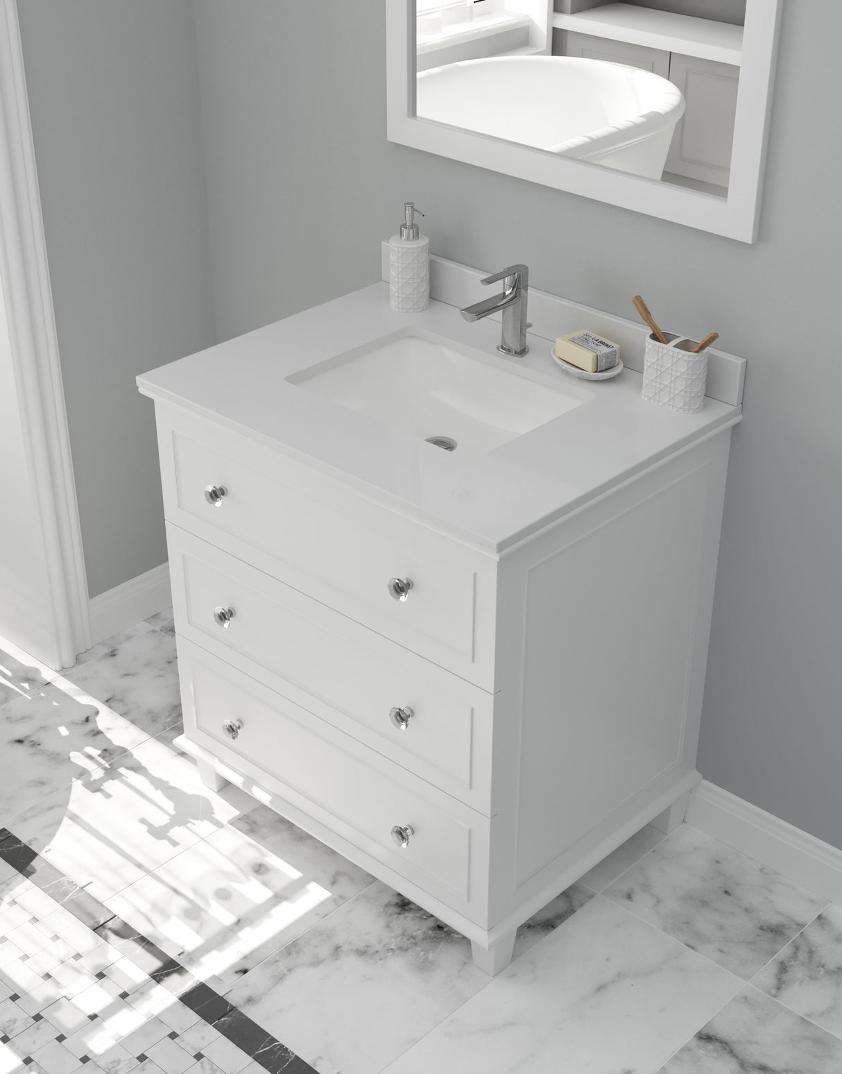 Luna 30" White Bathroom Vanity with White Quartz Countertop Laviva 313DVN-30W-WQ