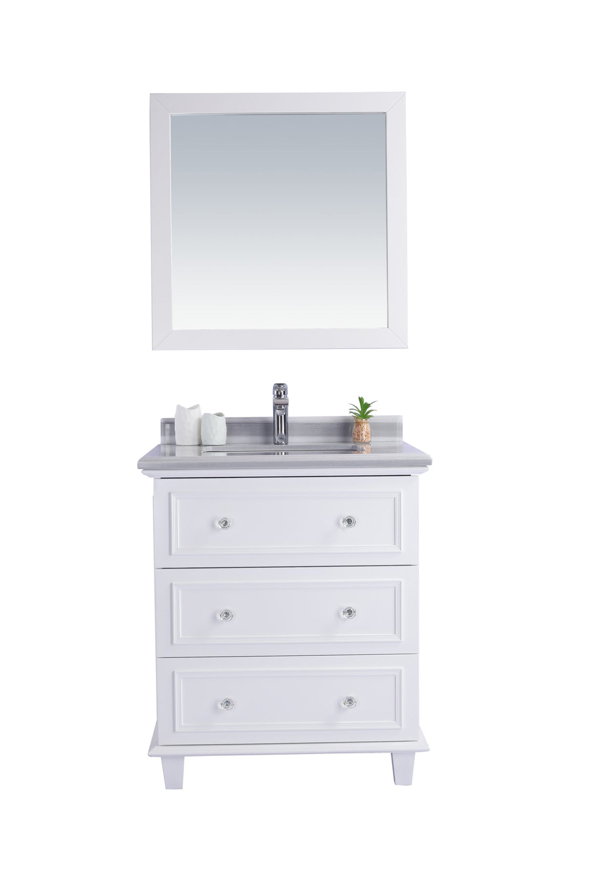 Luna 30" White Bathroom Vanity with White Stripes Marble Countertop Laviva 313DVN-30W-WS