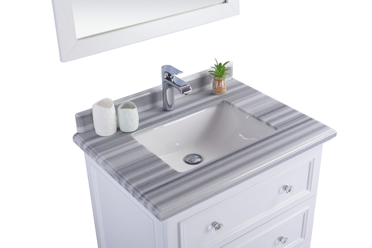 Luna 30" White Bathroom Vanity with White Stripes Marble Countertop Laviva 313DVN-30W-WS