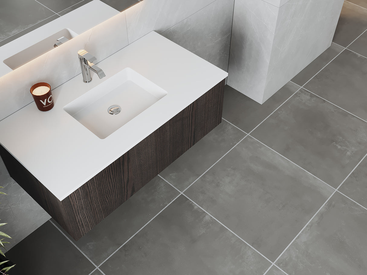Legno 42" Carbon Oak Bathroom Vanity with Matte White VIVA Stone Solid Surface Countertop Laviva 313LGN-42CR-MW