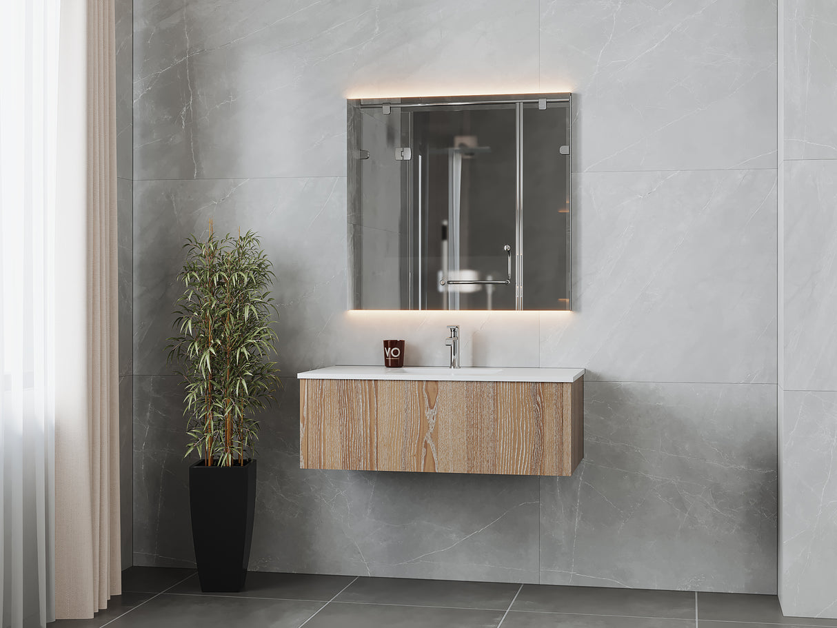 Legno 42" Weathered Grey Bathroom Vanity with Matte White VIVA Stone Solid Surface Countertop Laviva 313LGN-42WG-MW