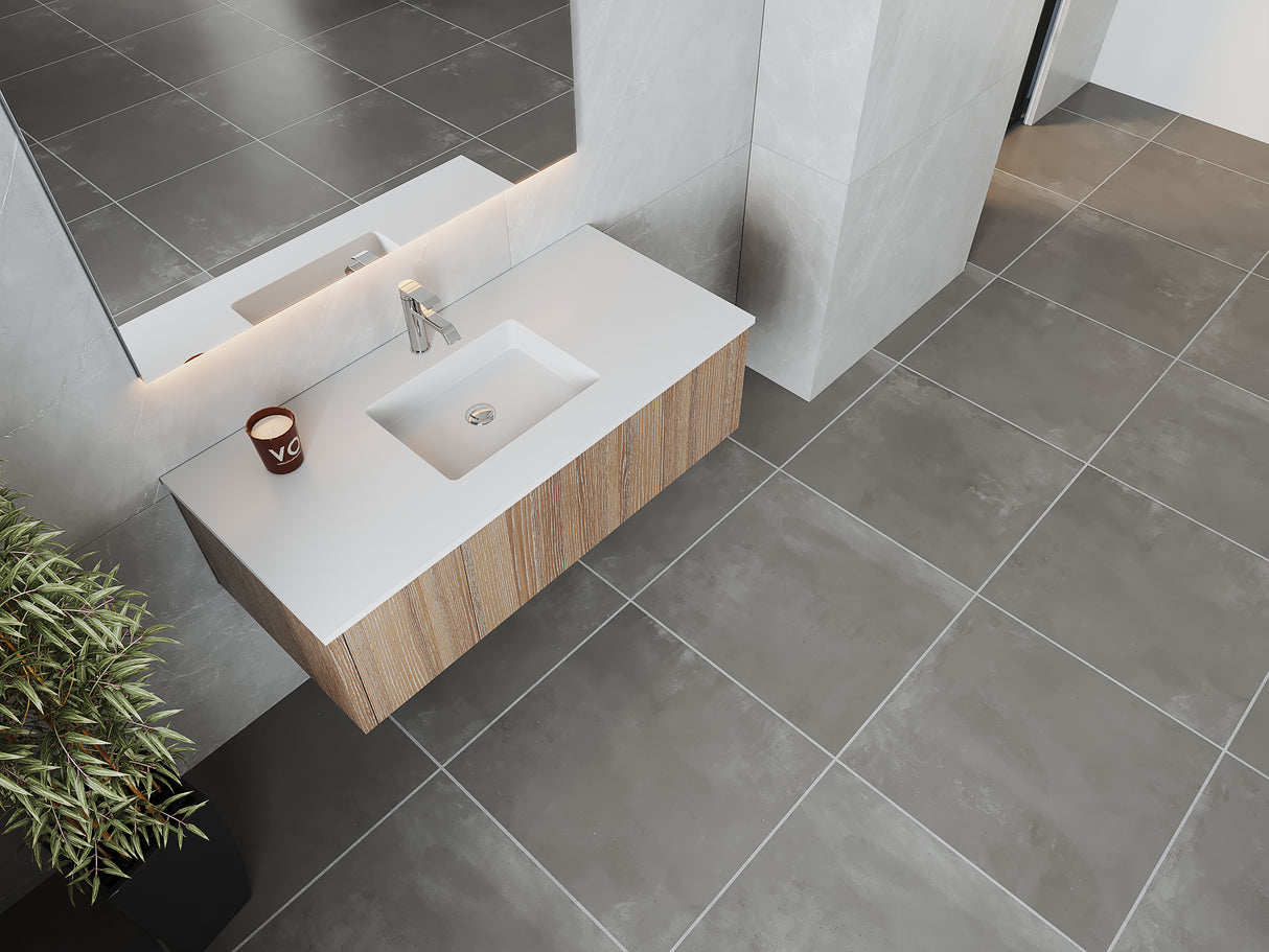 Legno 48" Weathered Grey Bathroom Vanity with Matte White VIVA Stone Solid Surface Countertop Laviva 313LGN-48WG-MW
