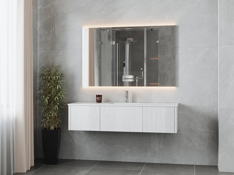 Legno 60" Alabaster White Single Sink Bathroom Vanity with Matte White VIVA Stone Solid Surface Countertop Laviva 313LGN-60CAW-MW