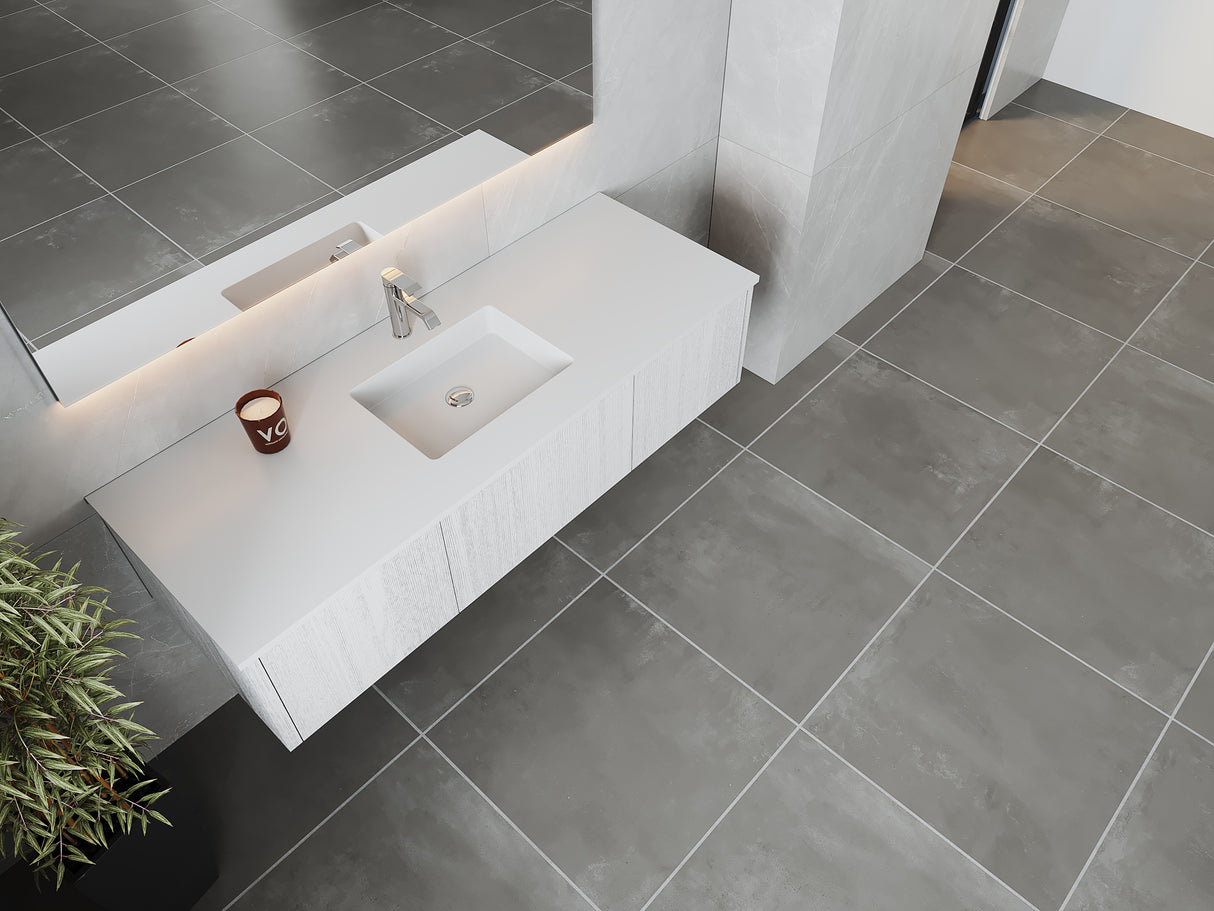 Legno 60" Alabaster White Single Sink Bathroom Vanity with Matte White VIVA Stone Solid Surface Countertop Laviva 313LGN-60CAW-MW