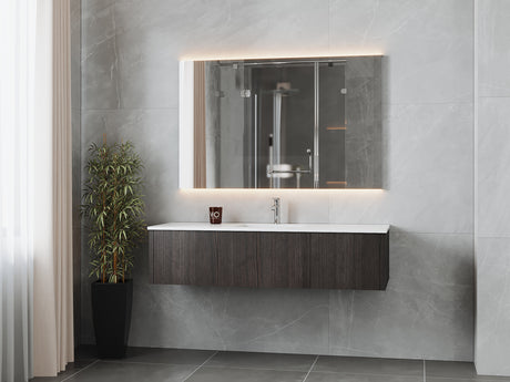 Legno 60" Carbon Oak Single Sink Bathroom Vanity with Matte White VIVA Stone Solid Surface Countertop Laviva 313LGN-60CCR-MW
