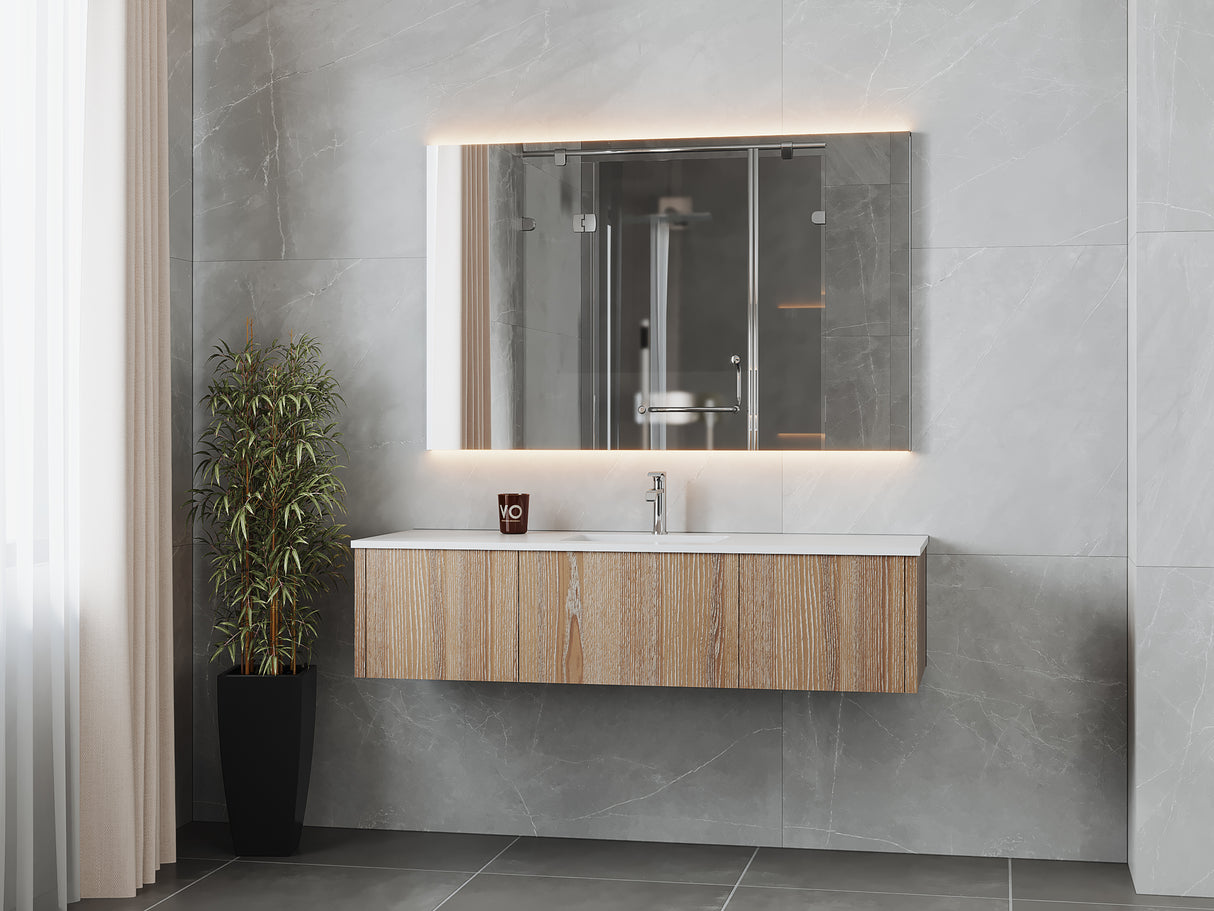 Legno 60" Weathered Grey Single Sink Bathroom Vanity with Matte White VIVA Stone Solid Surface Countertop Laviva 313LGN-60CWG-MW