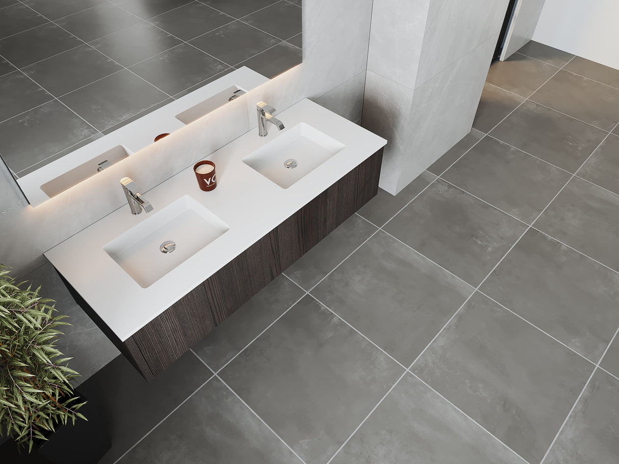 Legno 60" Carbon Oak Double Sink Bathroom Vanity with Matte White VIVA Stone Solid Surface Countertop Laviva 313LGN-60DCR-MW