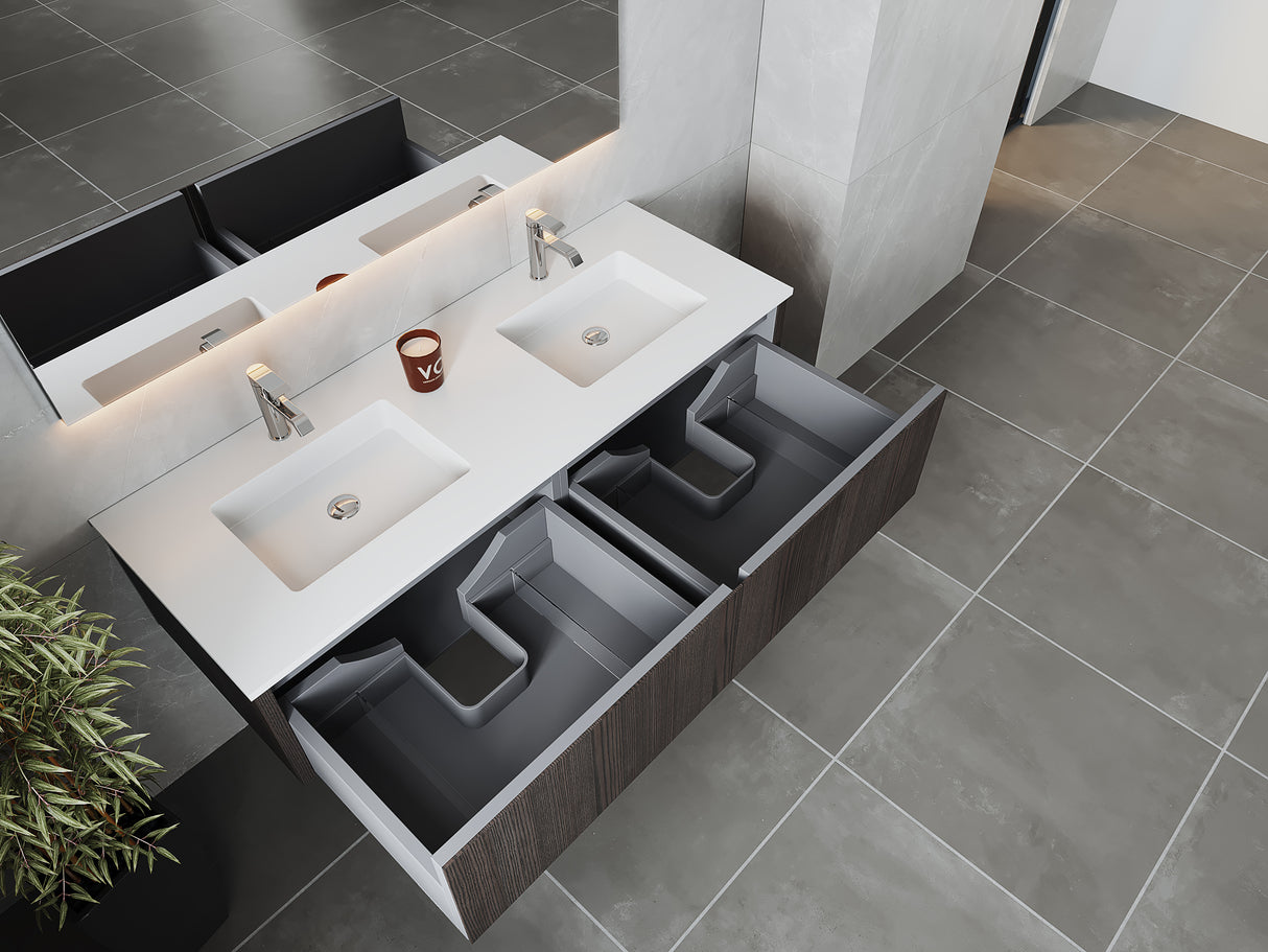 Legno 60" Carbon Oak Double Sink Bathroom Vanity with Matte White VIVA Stone Solid Surface Countertop Laviva 313LGN-60DCR-MW