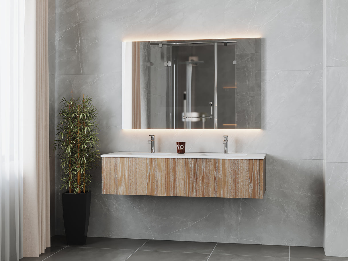 Legno 60" Weathered Grey Double Sink Bathroom Vanity with Matte White VIVA Stone Solid Surface Countertop Laviva 313LGN-60DWG-MW