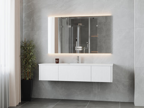 Legno 66" Alabaster White Bathroom Vanity with Matte White VIVA Stone Solid Surface Countertop Laviva 313LGN-66AW-MW