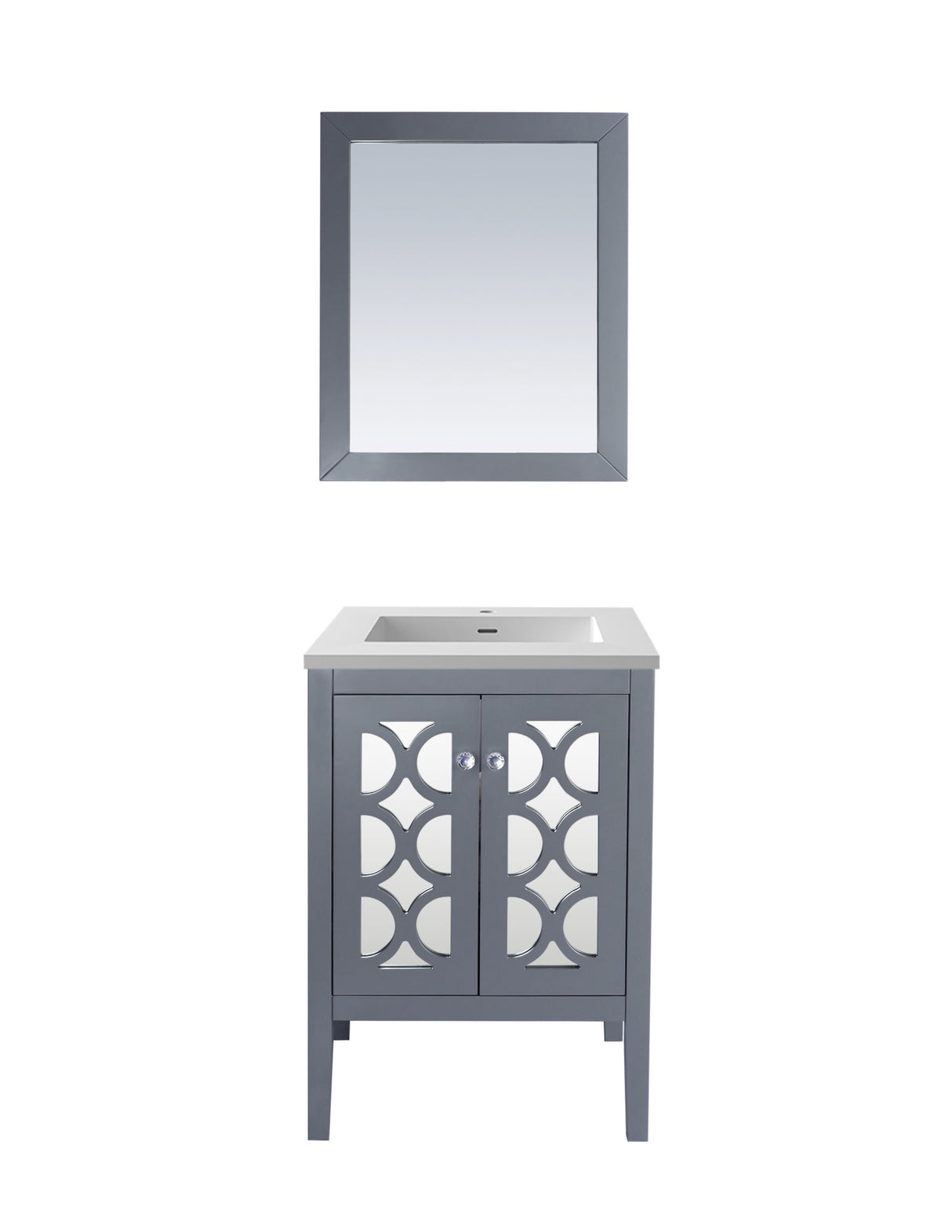 Mediterraneo 24" Grey Bathroom Vanity with Matte White VIVA Stone Solid Surface Countertop Laviva 313MKSH-24G-MW