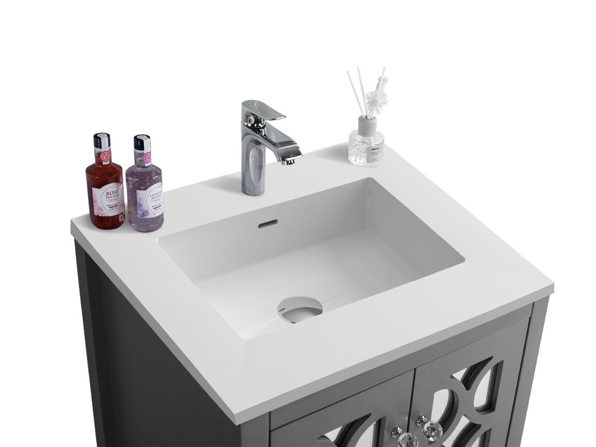 Mediterraneo 24" Grey Bathroom Vanity with Matte White VIVA Stone Solid Surface Countertop Laviva 313MKSH-24G-MW
