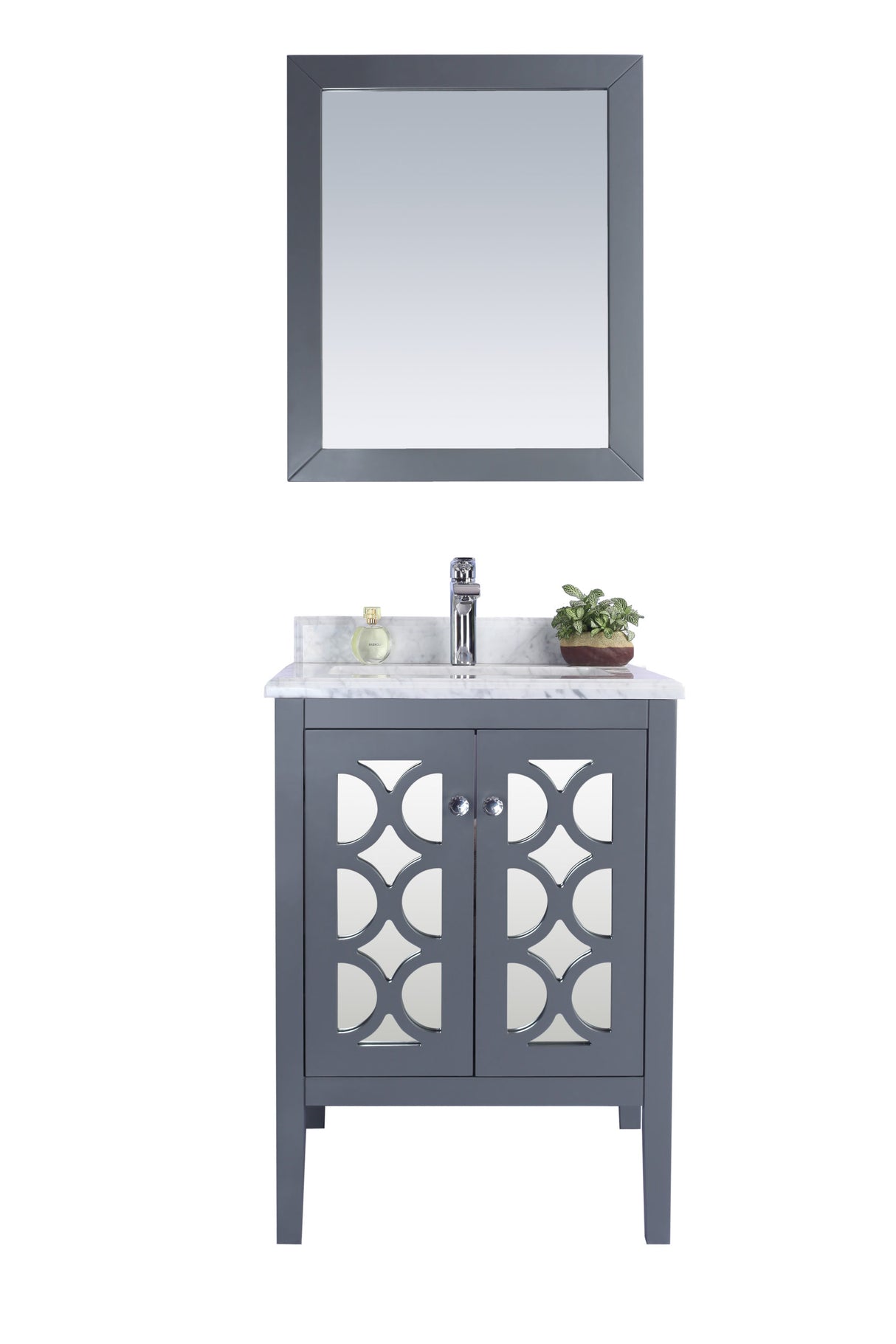 Mediterraneo 24" Grey Bathroom Vanity with White Carrara Marble Countertop Laviva 313MKSH-24G-WC