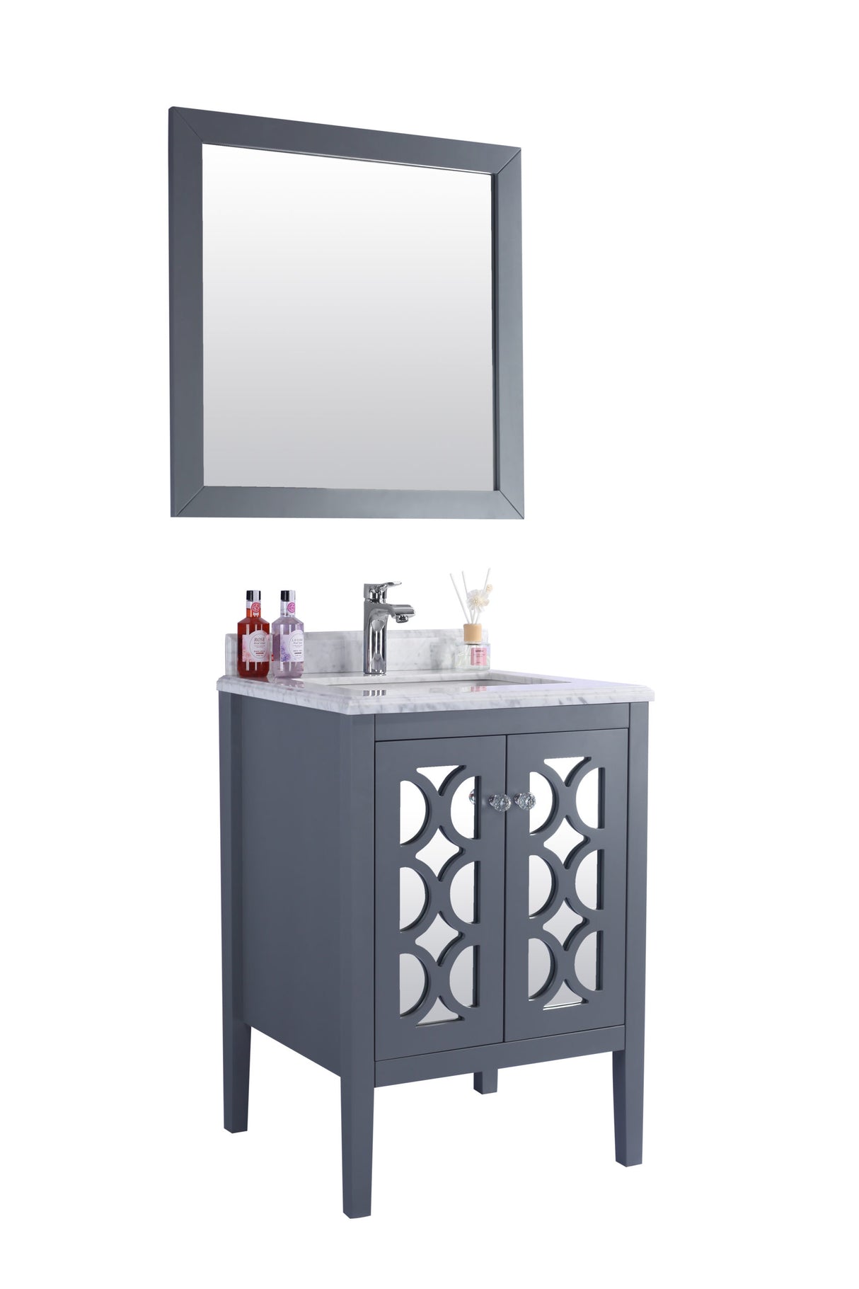 Mediterraneo 24" Grey Bathroom Vanity with White Carrara Marble Countertop Laviva 313MKSH-24G-WC