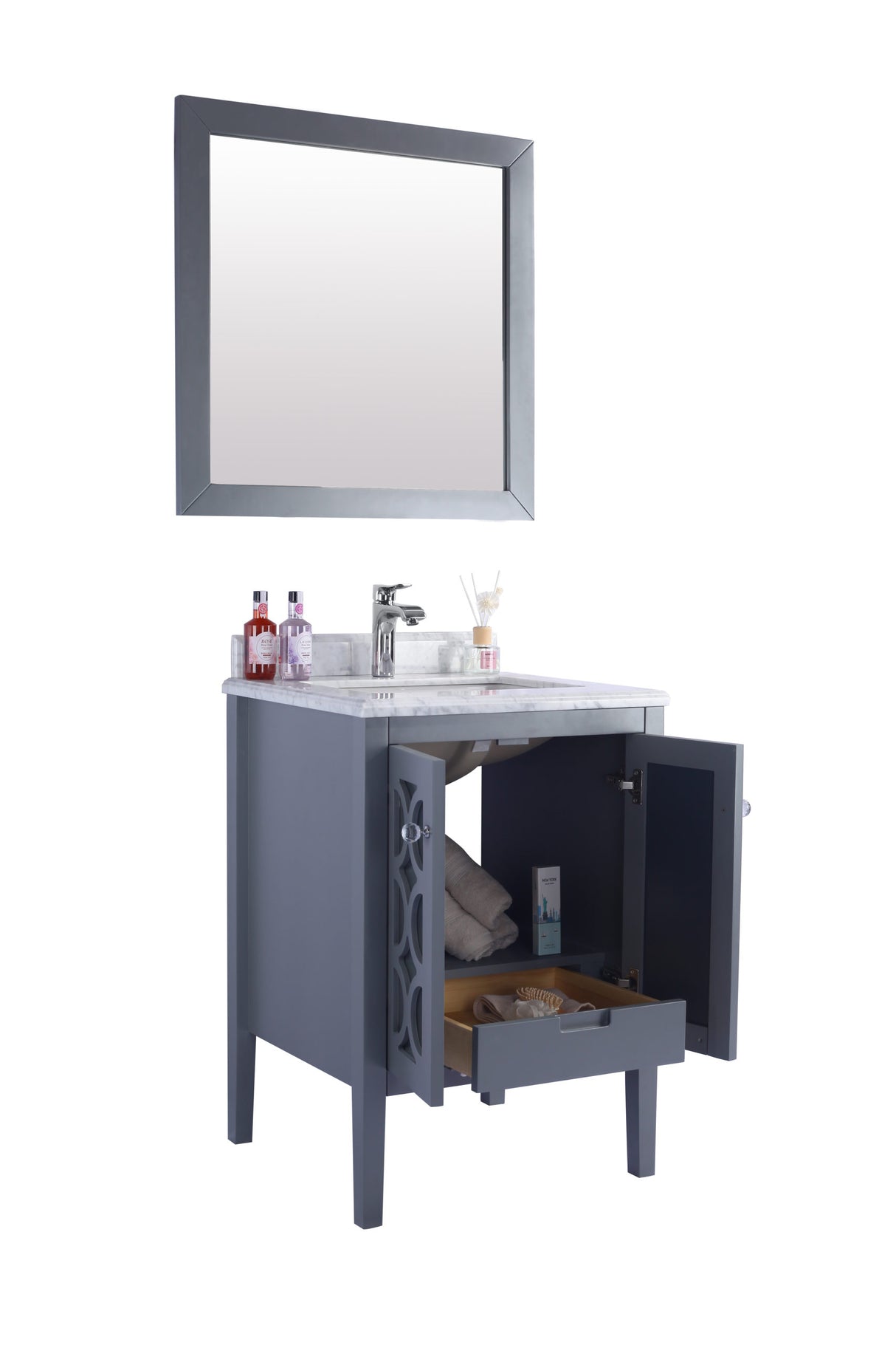 Mediterraneo 24" Grey Bathroom Vanity with White Carrara Marble Countertop Laviva 313MKSH-24G-WC