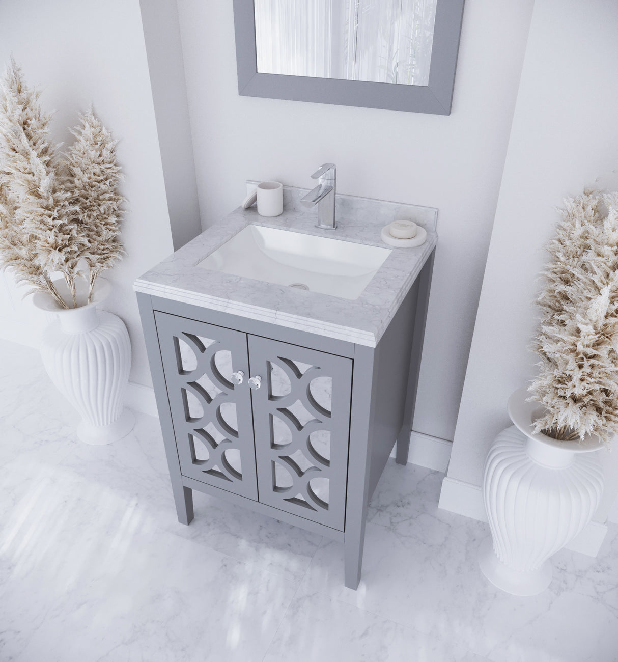 Mediterraneo 24" Grey Bathroom Vanity with White Carrara Marble Countertop Laviva 313MKSH-24G-WC