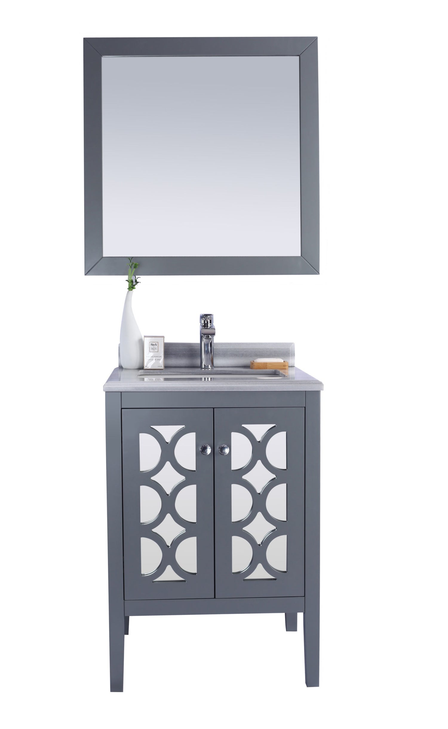 Mediterraneo 24" Grey Bathroom Vanity with White Stripes Marble Countertop Laviva 313MKSH-24G-WS