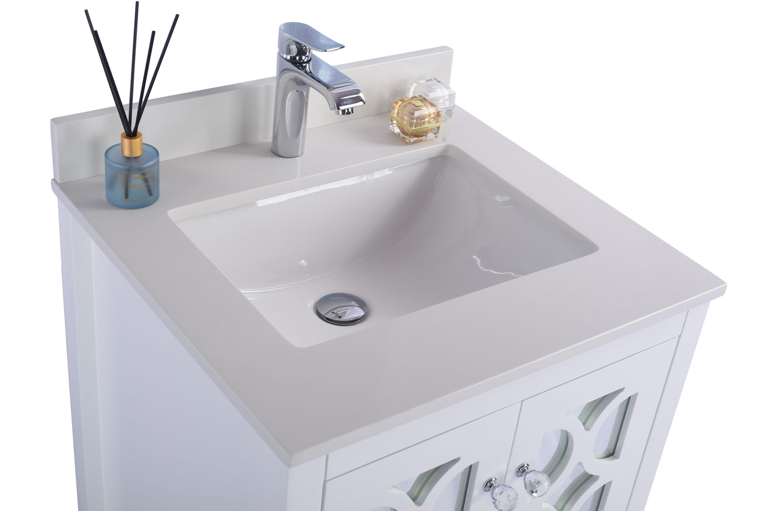 Mediterraneo 24" White Bathroom Vanity with White Quartz Countertop Laviva 313MKSH-24W-WQ