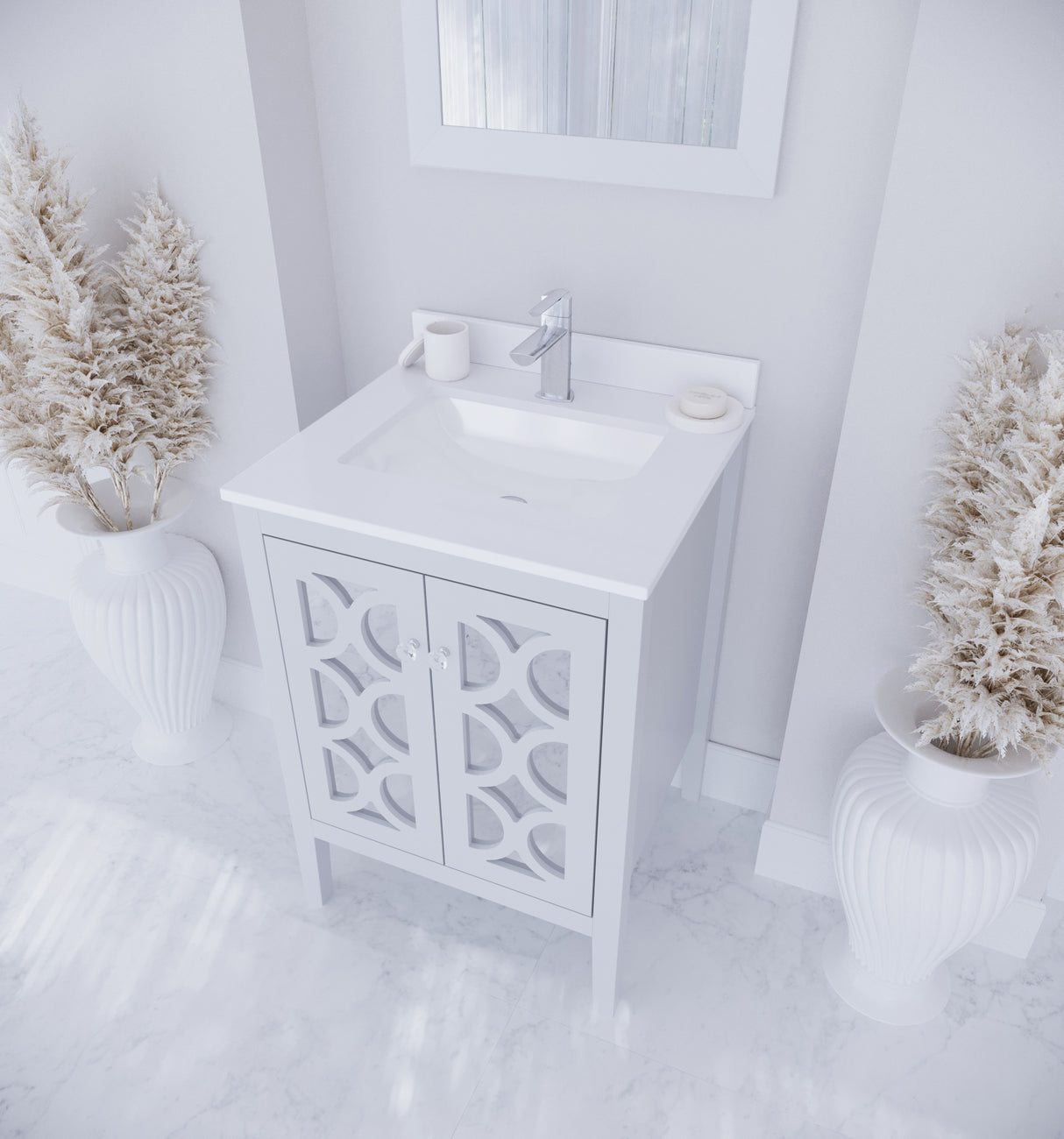 Mediterraneo 24" White Bathroom Vanity with White Quartz Countertop Laviva 313MKSH-24W-WQ