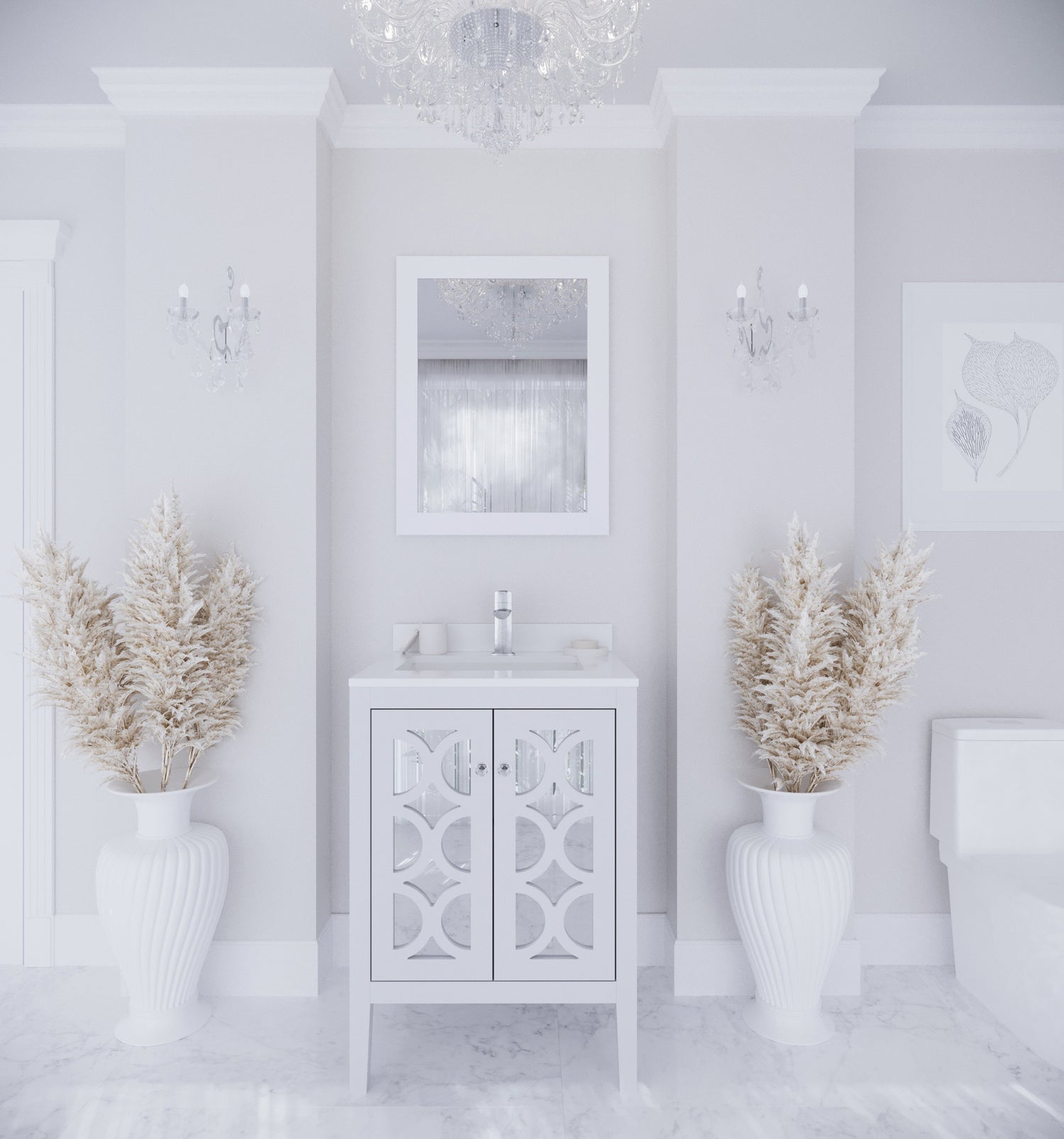 Mediterraneo 24" White Bathroom Vanity with White Quartz Countertop Laviva 313MKSH-24W-WQ