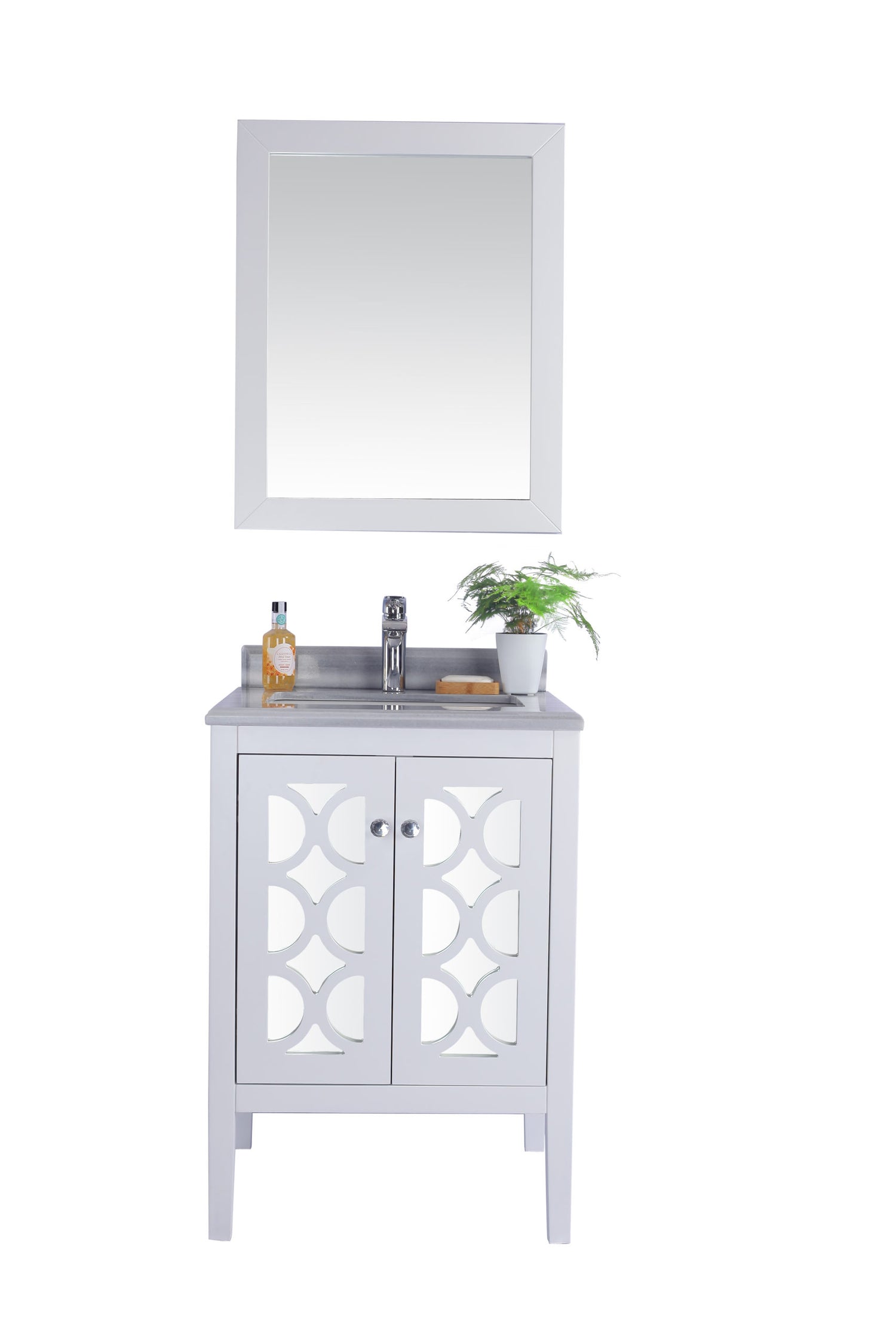 Mediterraneo 24" White Bathroom Vanity with White Stripes Marble Countertop Laviva 313MKSH-24W-WS