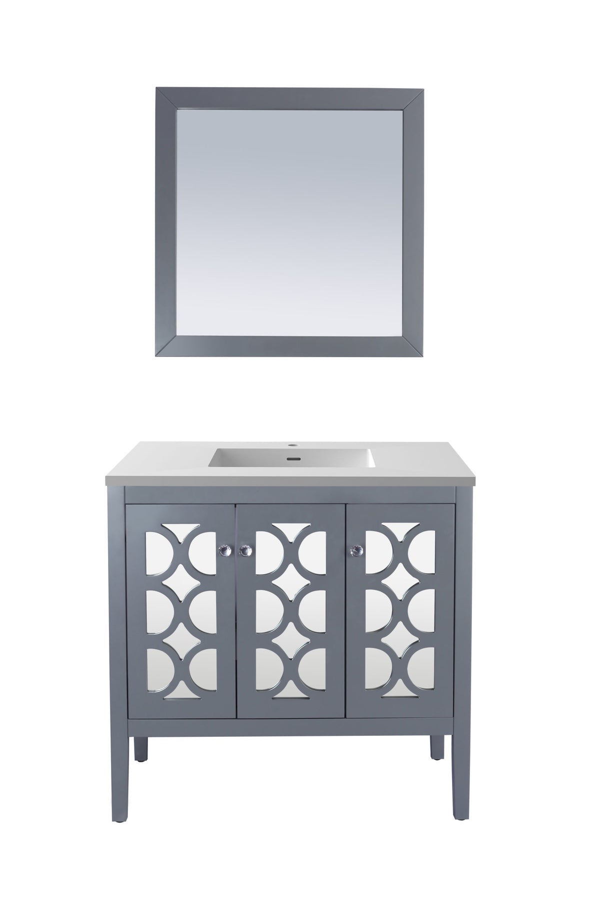 Mediterraneo 36" Grey Bathroom Vanity with Matte White VIVA Stone Solid Surface Countertop Laviva 313MKSH-36G-MW