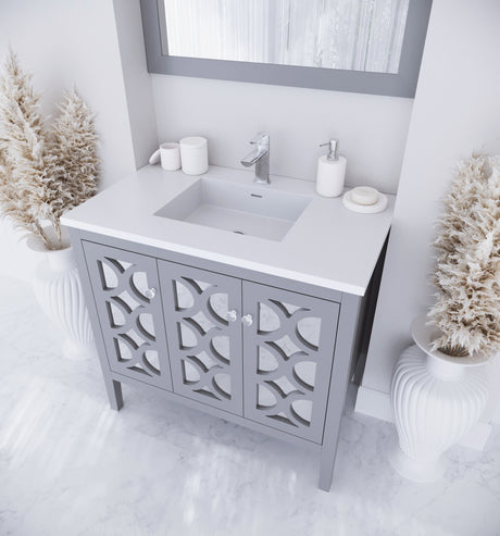 Mediterraneo 36" Grey Bathroom Vanity with Matte White VIVA Stone Solid Surface Countertop Laviva 313MKSH-36G-MW