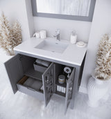 Mediterraneo 36" Grey Bathroom Vanity with Matte White VIVA Stone Solid Surface Countertop Laviva 313MKSH-36G-MW