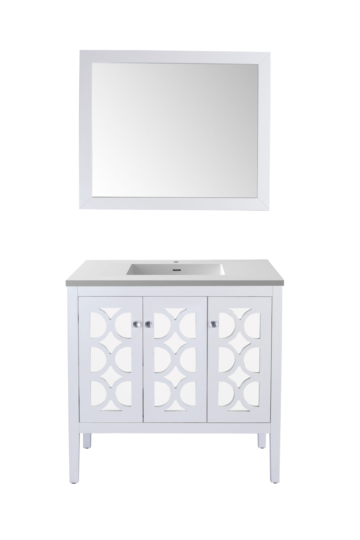 Mediterraneo 36" White Bathroom Vanity with Matte White VIVA Stone Solid Surface Countertop Laviva 313MKSH-36W-MW