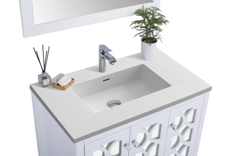Mediterraneo 36" White Bathroom Vanity with Matte White VIVA Stone Solid Surface Countertop Laviva 313MKSH-36W-MW