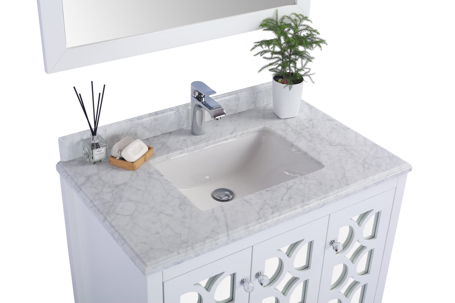 Mediterraneo 36" White Bathroom Vanity with White Carrara Marble Countertop Laviva 313MKSH-36W-WC
