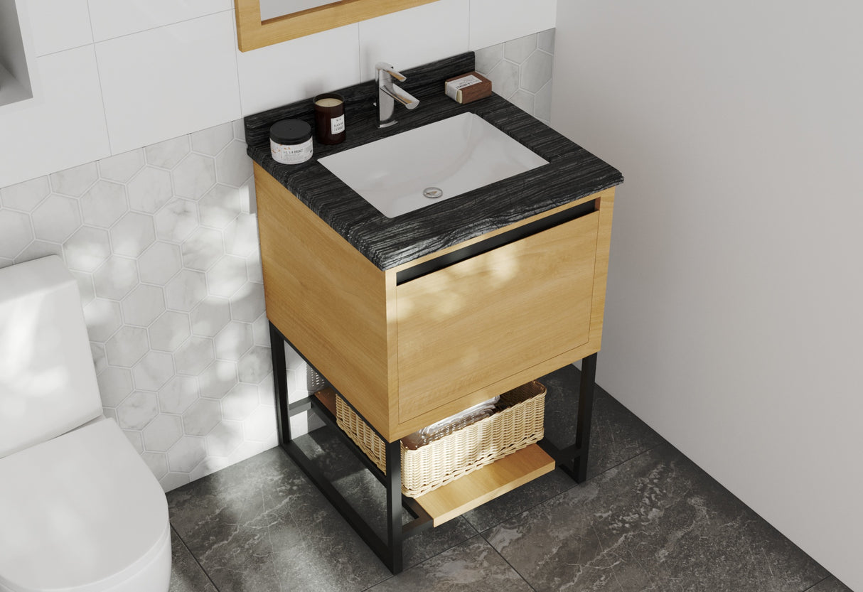 Alto 24” California White Oak Bathroom Vanity with Black Wood Marble Countertop Laviva 313SMR-24CO-BW
