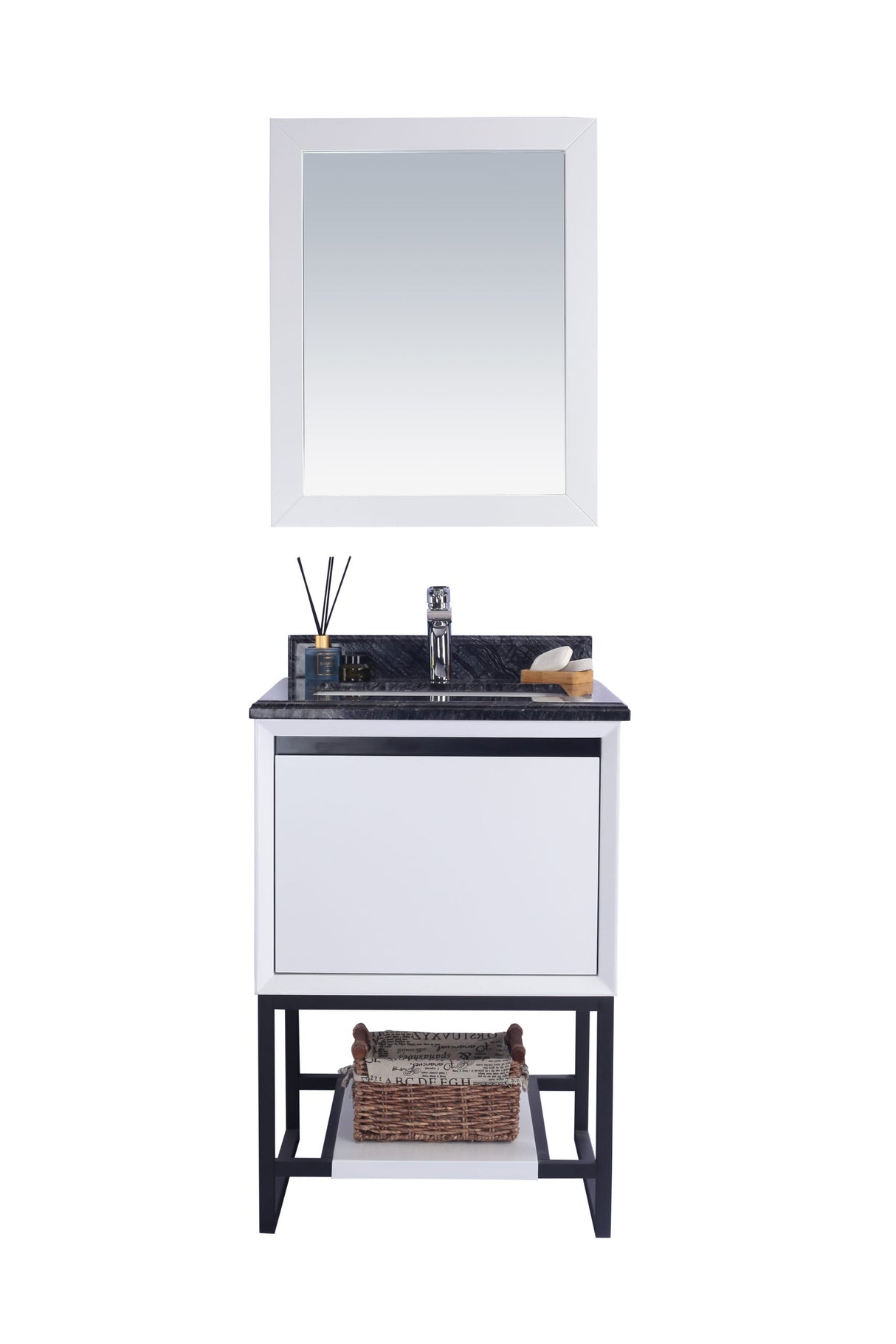 Alto 24" White Bathroom Vanity with Black Wood Marble Countertop Laviva 313SMR-24W-BW