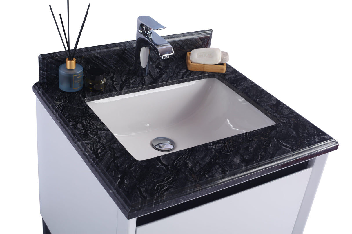 Alto 24" White Bathroom Vanity with Black Wood Marble Countertop Laviva 313SMR-24W-BW