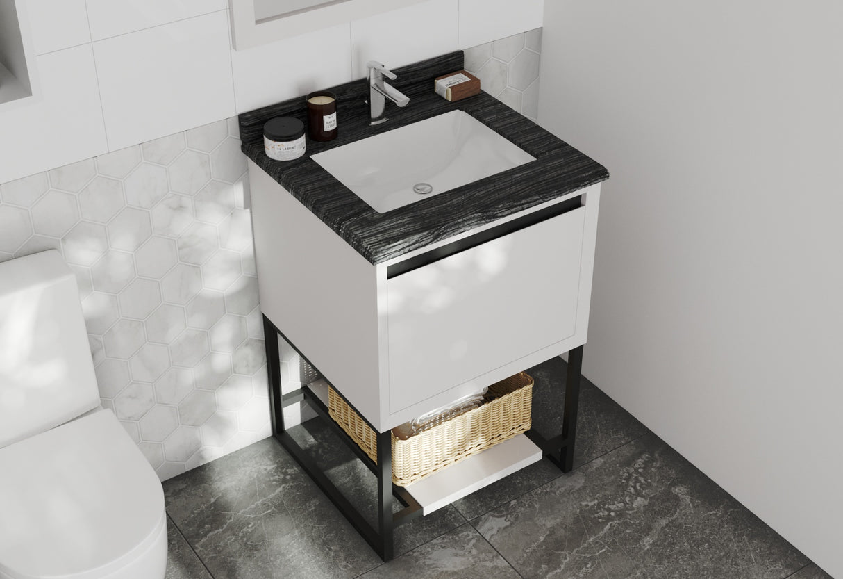 Alto 24" White Bathroom Vanity with Black Wood Marble Countertop Laviva 313SMR-24W-BW