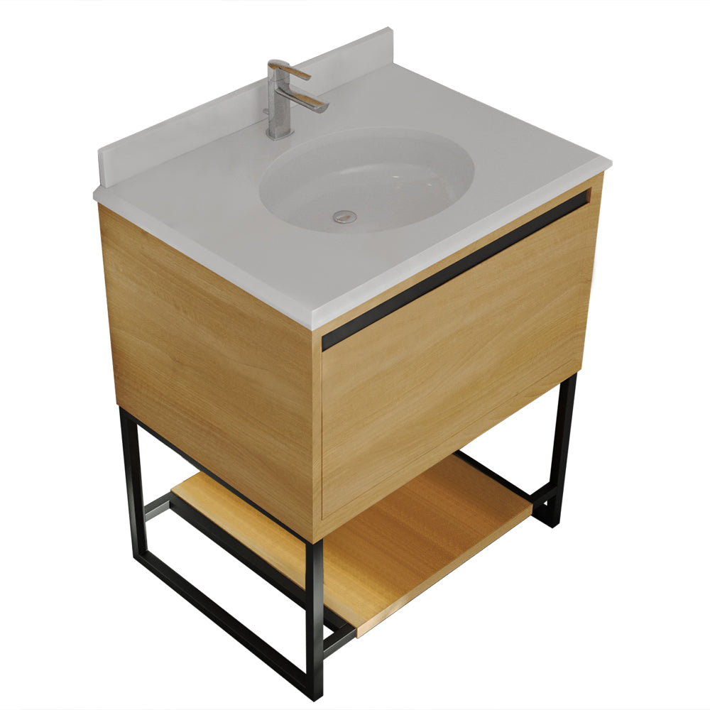 Alto 30" California White Oak Bathroom Vanity with Pure White Phoenix Stone Countertop Laviva 313SMR-30CO-PW