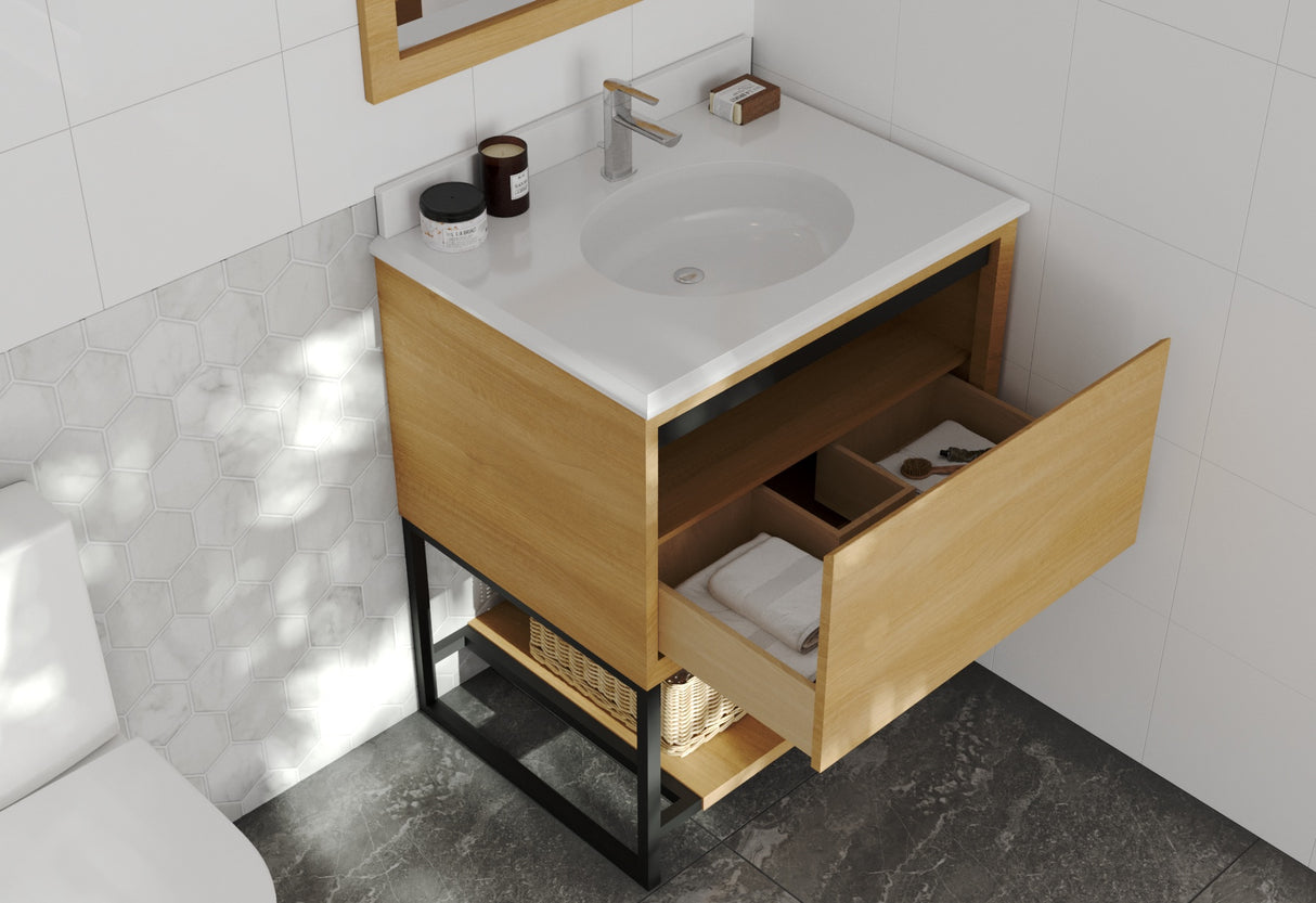 Alto 30" California White Oak Bathroom Vanity with Pure White Phoenix Stone Countertop Laviva 313SMR-30CO-PW