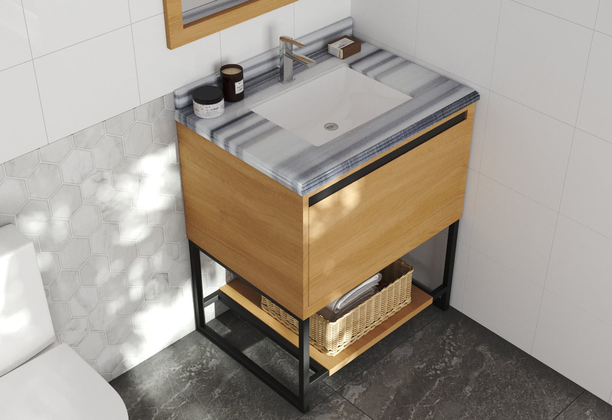 Alto 30" California White Oak Bathroom Vanity with White Stripes Marble Countertop Laviva 313SMR-30CO-WS