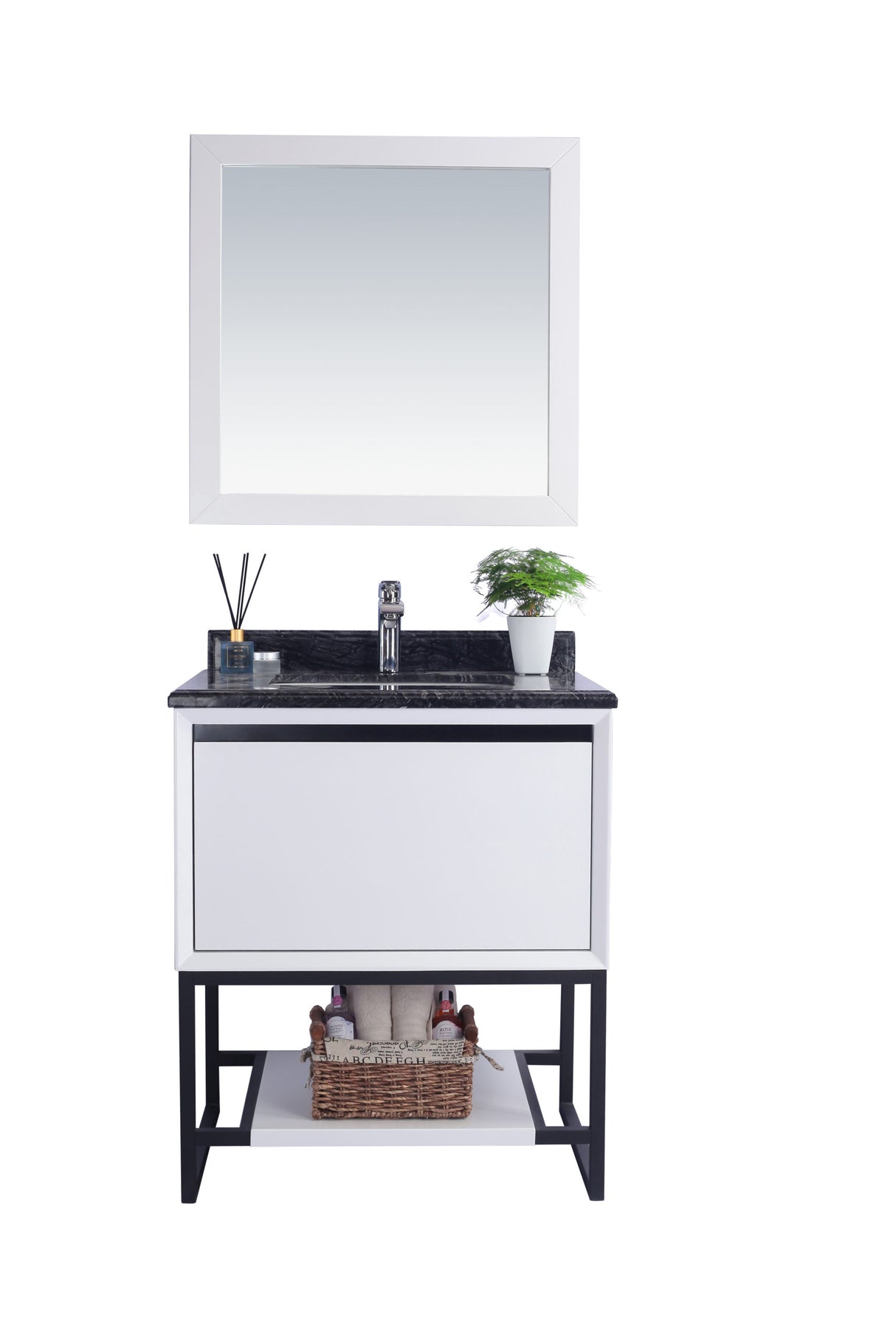 Alto 30" White Bathroom Vanity with Black Wood Marble Countertop Laviva 313SMR-30W-BW