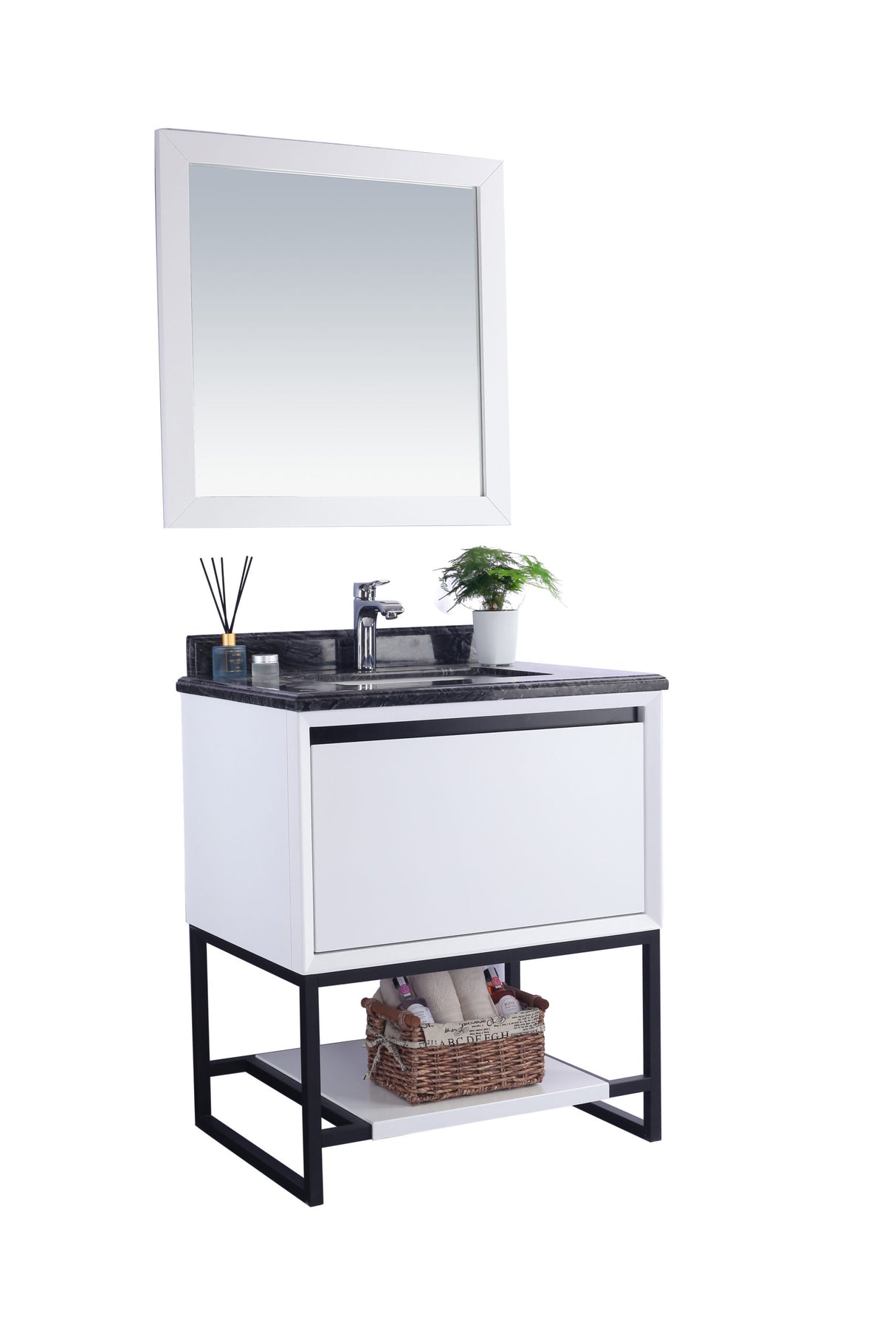 Alto 30" White Bathroom Vanity with Black Wood Marble Countertop Laviva 313SMR-30W-BW