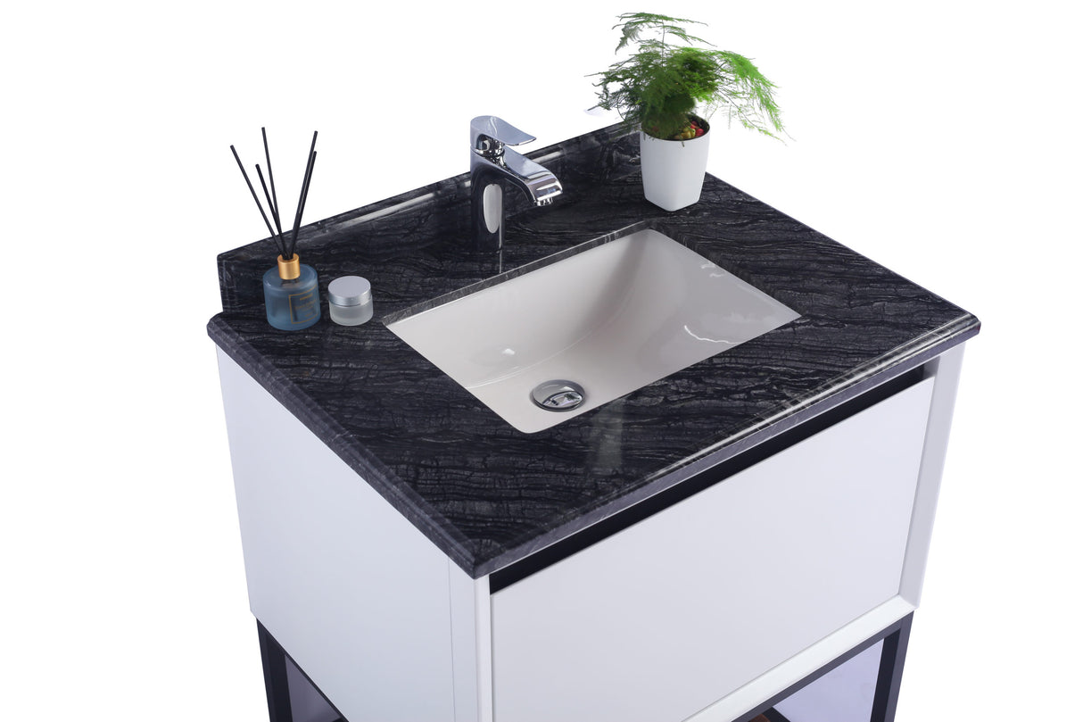 Alto 30" White Bathroom Vanity with Black Wood Marble Countertop Laviva 313SMR-30W-BW