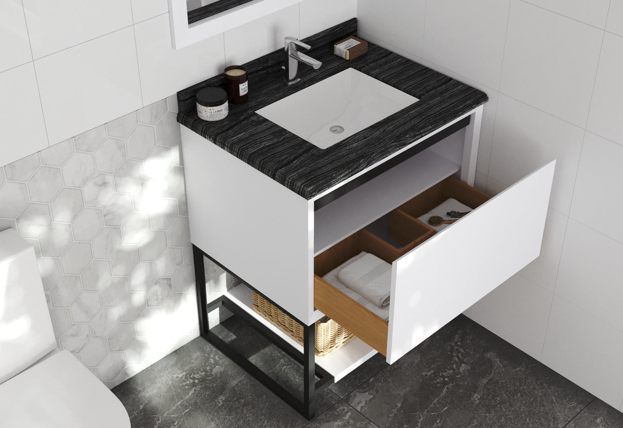 Alto 30" White Bathroom Vanity with Black Wood Marble Countertop Laviva 313SMR-30W-BW