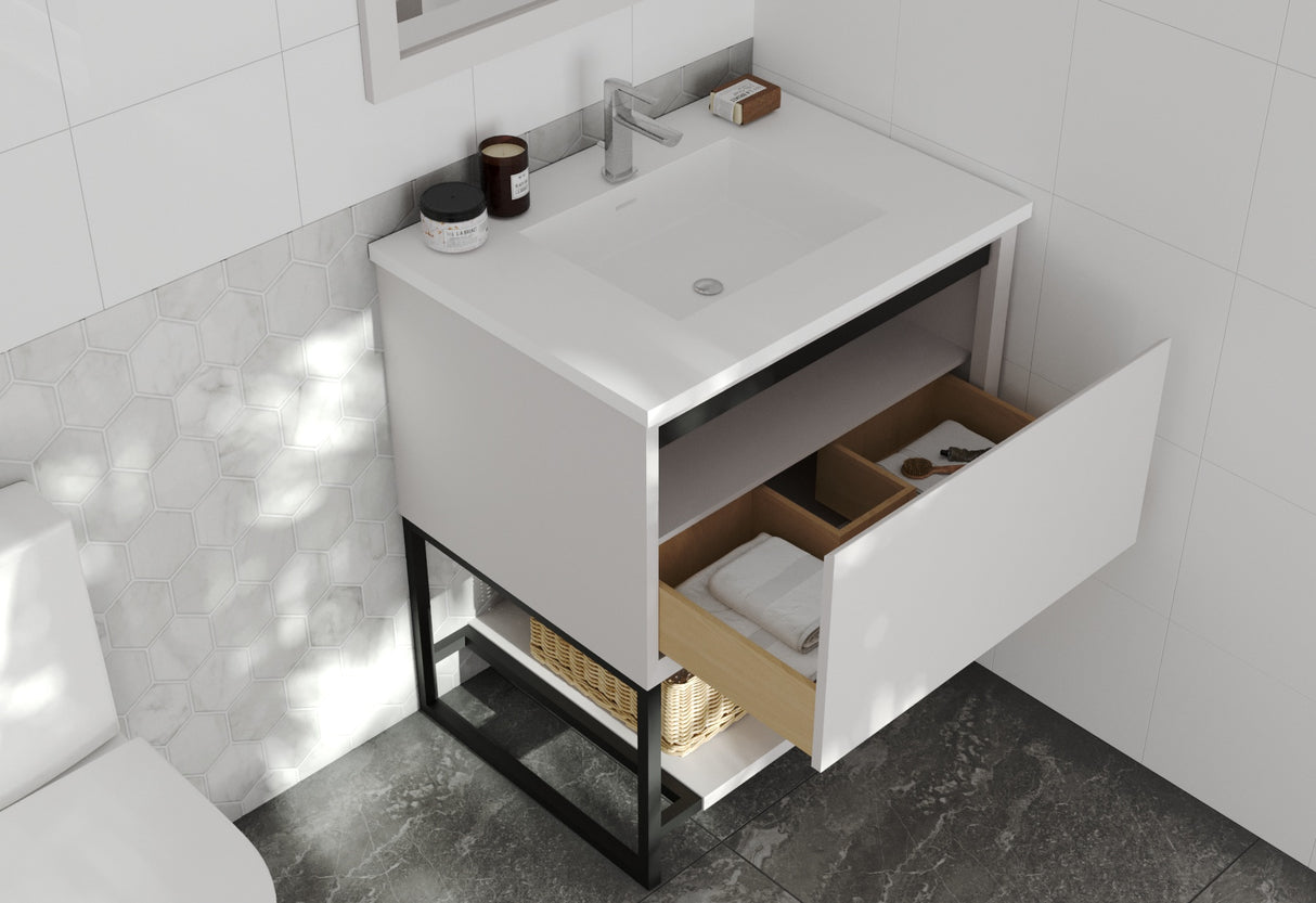 Alto 30" White Bathroom Vanity with Matte White VIVA Stone Solid Surface Countertop Laviva 313SMR-30W-MW