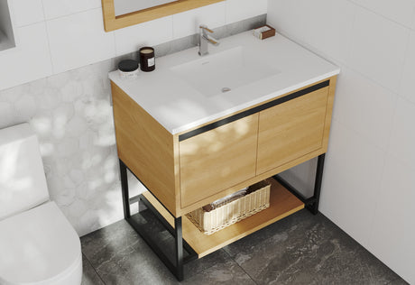 Alto 36" California White Oak Bathroom Vanity with Matte White VIVA Stone Solid Surface Countertop Laviva 313SMR-36CO-MW