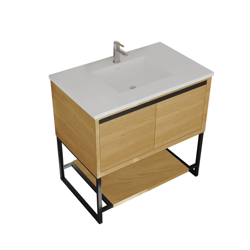 Alto 36" California White Oak Bathroom Vanity with Matte White VIVA Stone Solid Surface Countertop Laviva 313SMR-36CO-MW