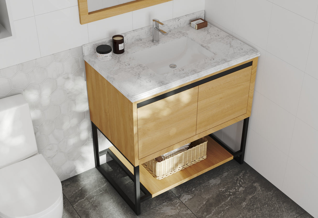 Alto 36" California White Oak Bathroom Vanity with White Carrara Marble Countertop Laviva 313SMR-36CO-WC