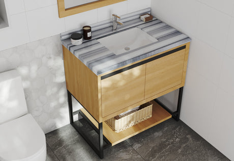 Alto 36" California White Oak Bathroom Vanity with White Stripes Marble Countertop Laviva 313SMR-36CO-WS